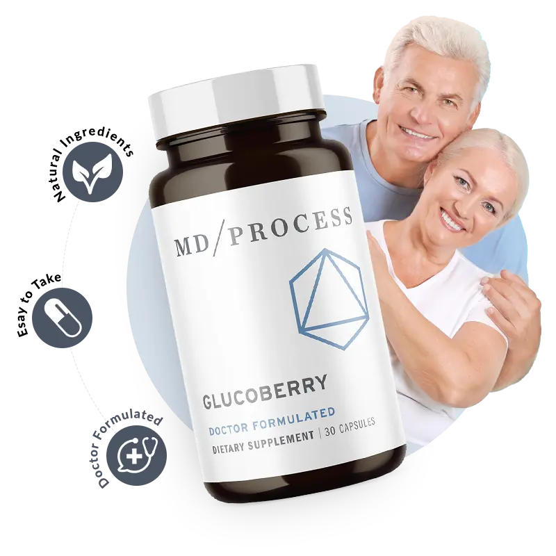 GlucoBerry supplement bottle — Doctor Formulated Blood Sugar Support Formula, 30 capsules, supports healthy glucose levels